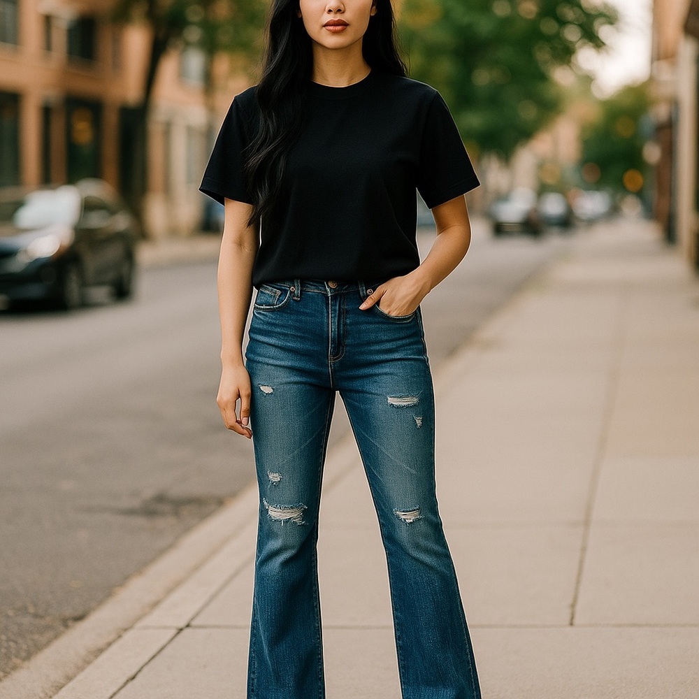 Almost Famous Distressed Bootcut Flare Jeans – Women’s Size 3 – 90s Inspired